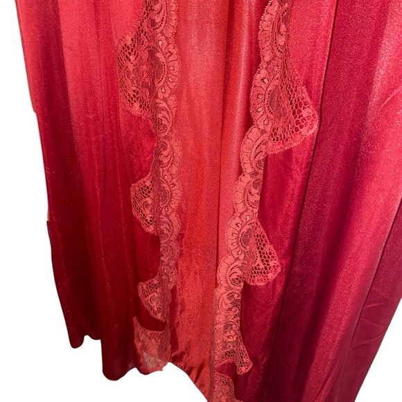Vintage Brick Red Maxi lingerie lace long sleeve robe duster nightgown kimono - Picture 8 of 10